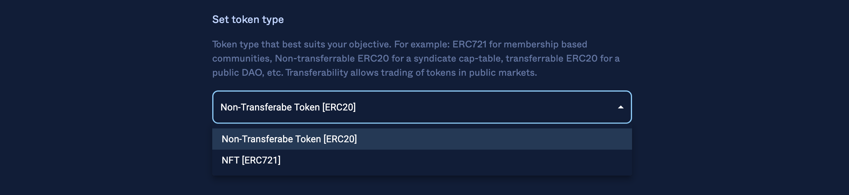 Select token type